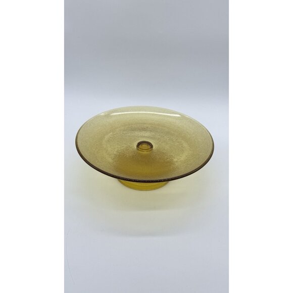 Vintage Imperial Glass Amber Gold Pedestal Textured Cake Plate, Fruit Platter - Picture 2 of 12